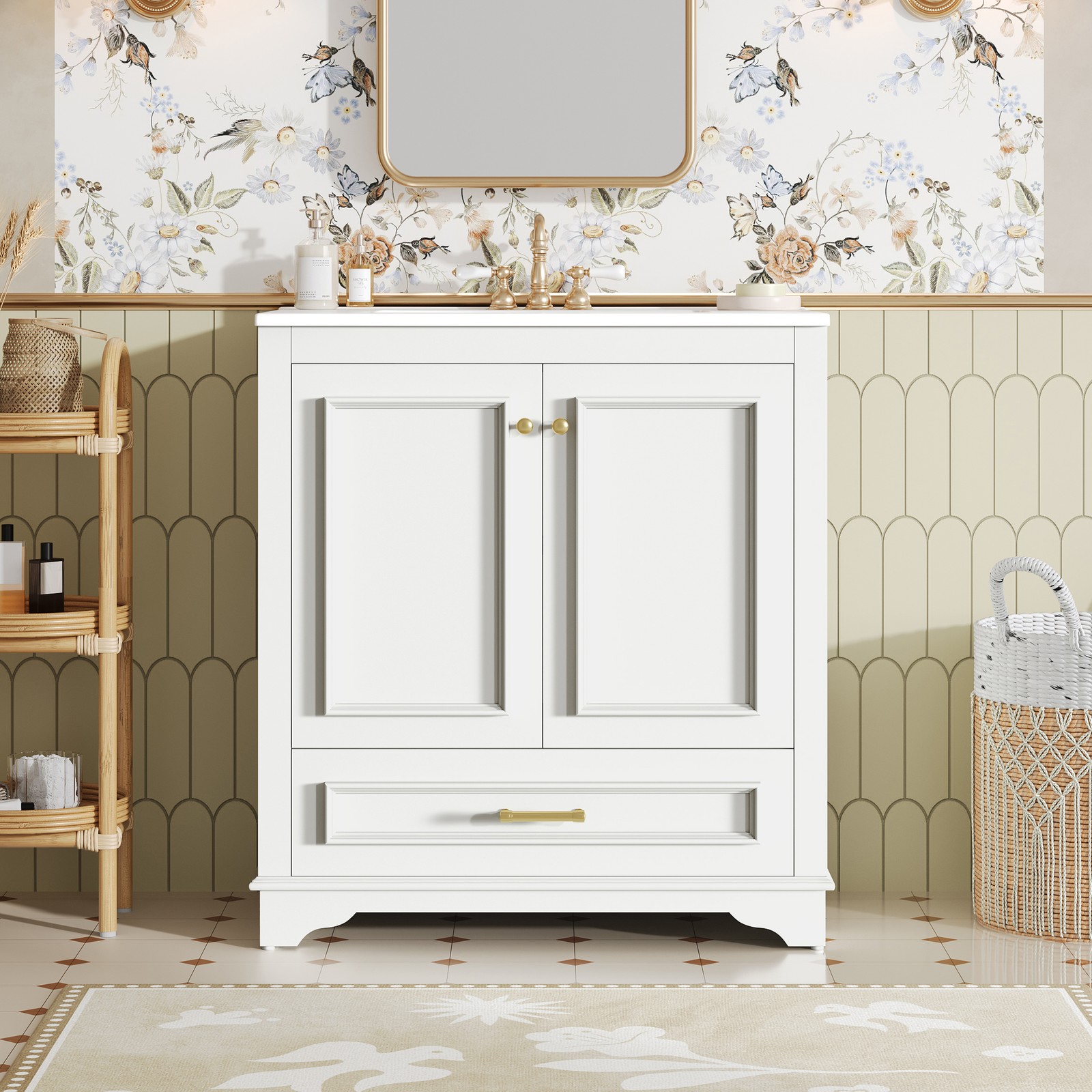 30″ Bathroom Vanity with Ceramic Sink & 2 Soft Closing Doors