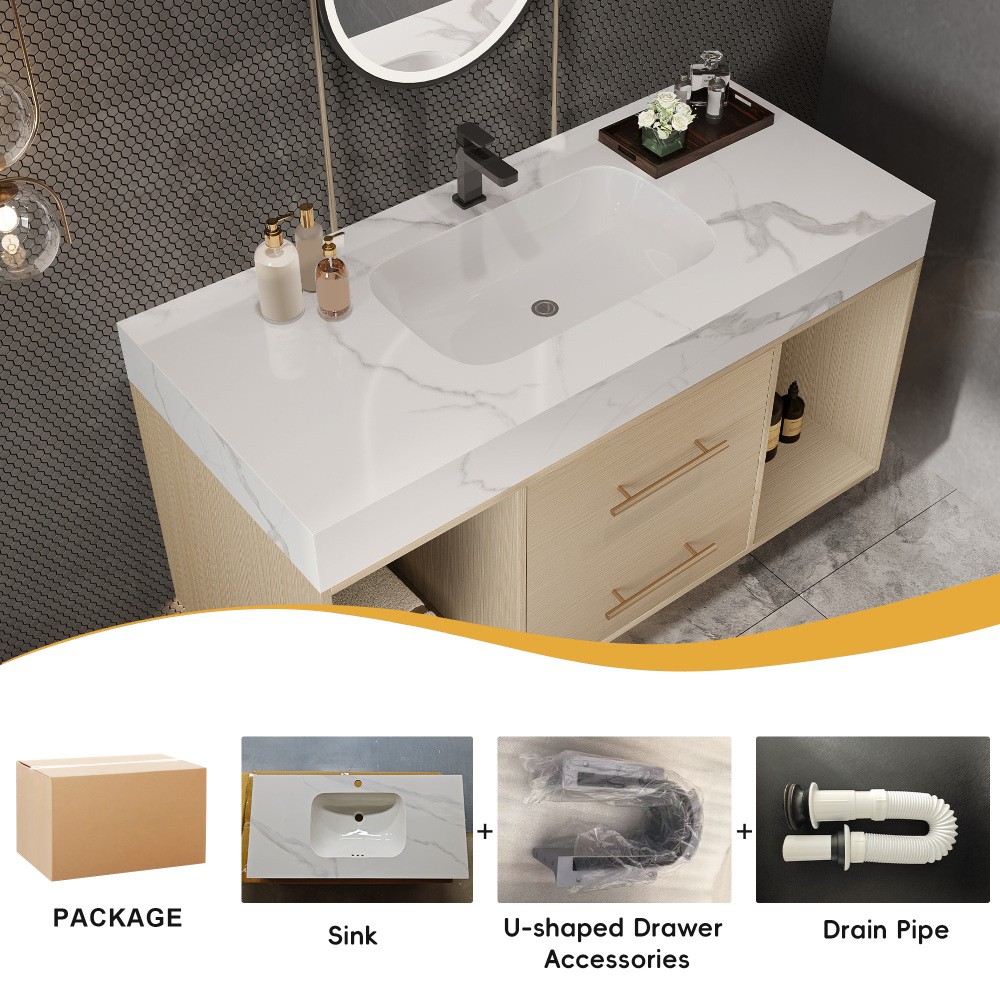 39.4 ” Floating Bathroom Vanity with Ceramic sink, Modern Wall Mounted Vanity