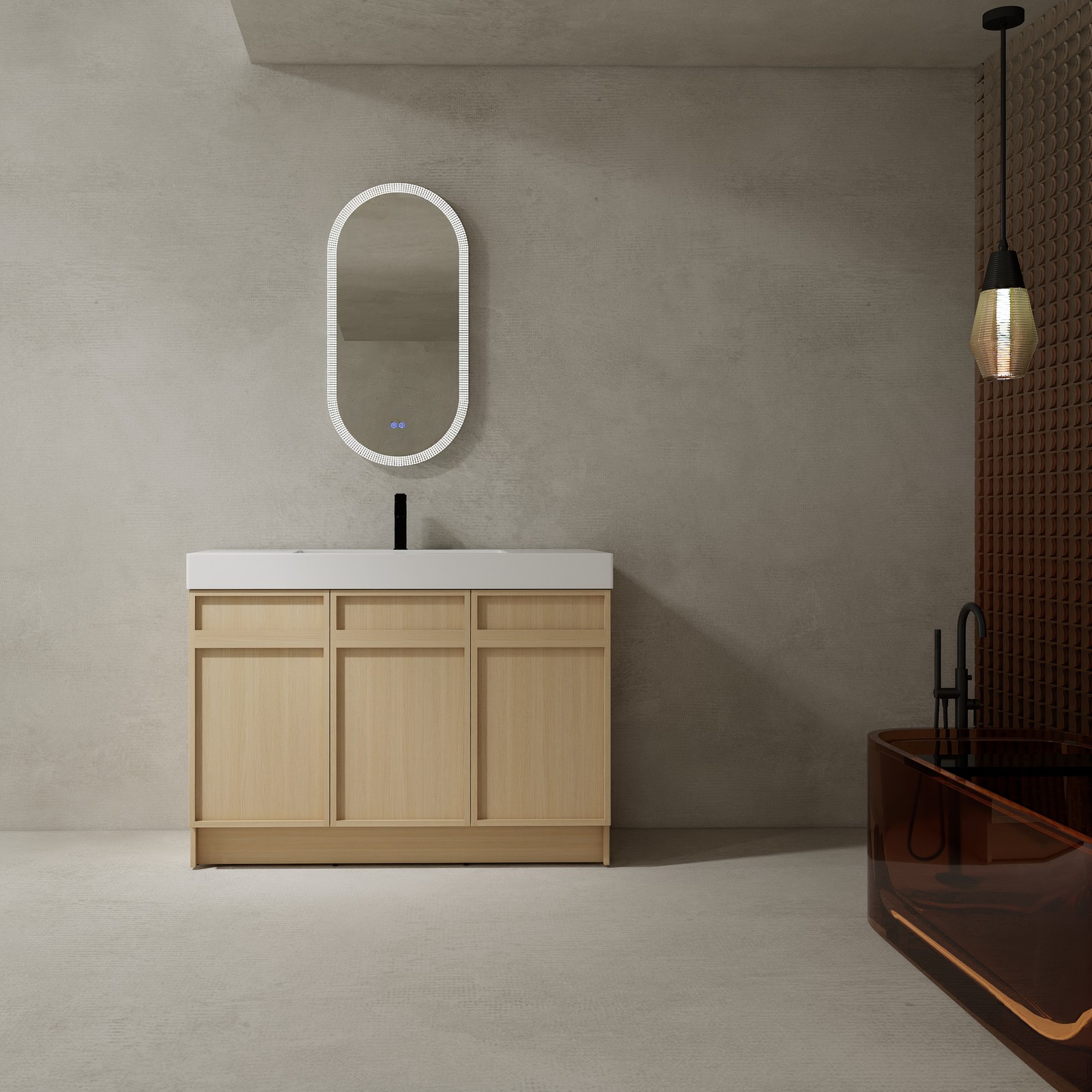 48inch Plywood Double Sink Bathroom Vanity Cabinet W/ 3 Doors White Resin Sink