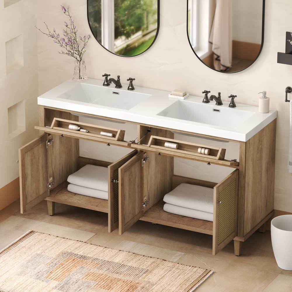 60 Inch Bathroom Vanity with Double Sink ( SMC Sink ), Large Storage Space