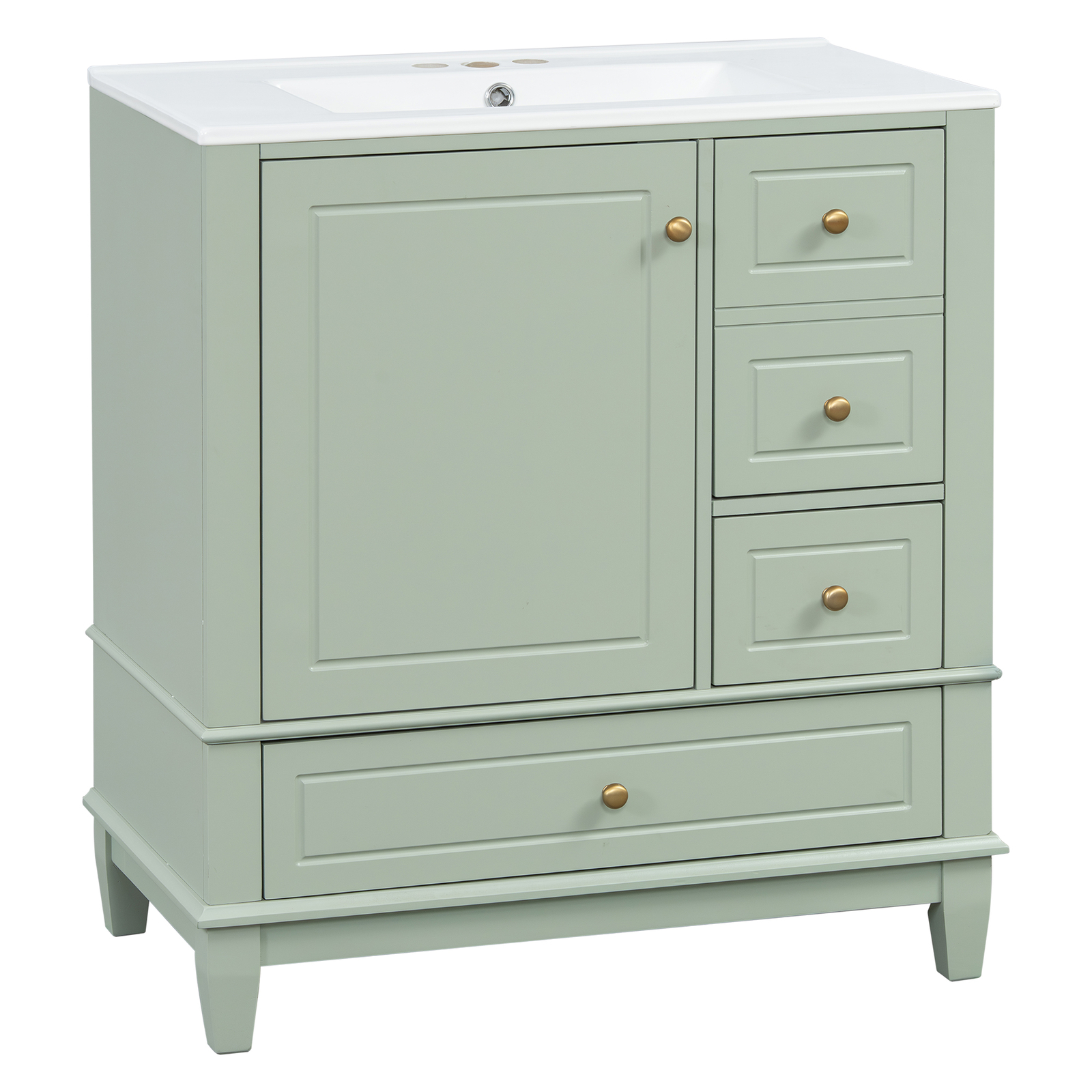 30″ Bathroom Vanity w/Ceramic Sink Freestanding Solid Wood Storage Cabinet Shelf