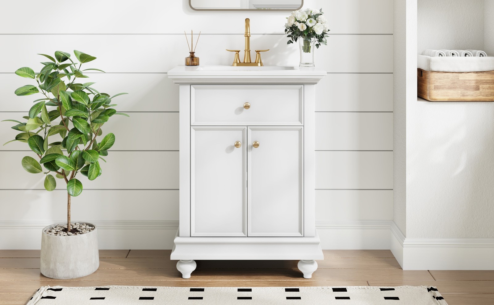 24″ Modern Bathroom Vanity with A Tip-Out Drawer & Soft-Close Hinges White