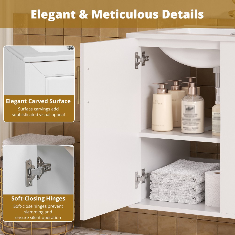 Wall Mounted Bathroom Cabinet with Side Cabinet Combo Soft Closing Door
