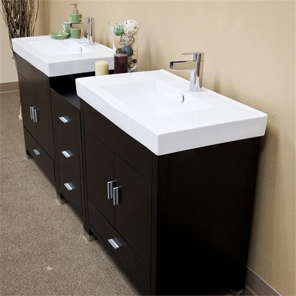 Pemberly Row 80. 7″ 5-Drawer Modern Double Sink Solid Wood Vanity in Black