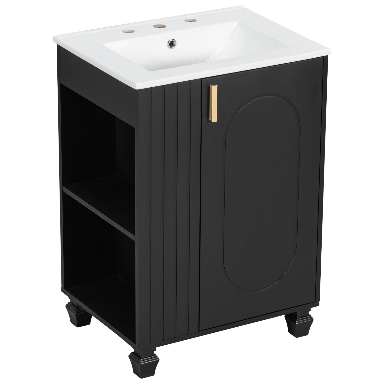 24″ Bathroom Vanity Storage Cabinet w/ Ceramic Sink Door Shelf Solid Wood Frame