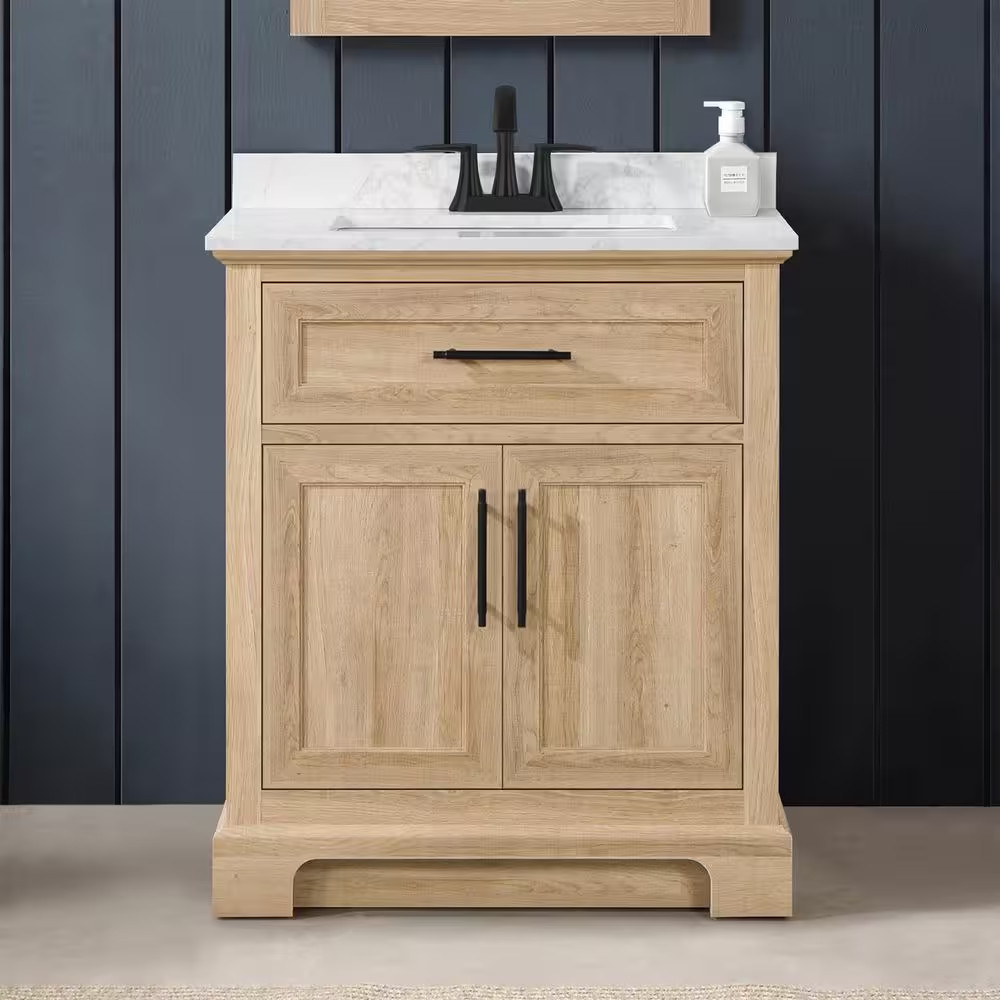 Doveton 30 In. Single Sink Freestanding Weathered Tan Bath Vanity with White Eng