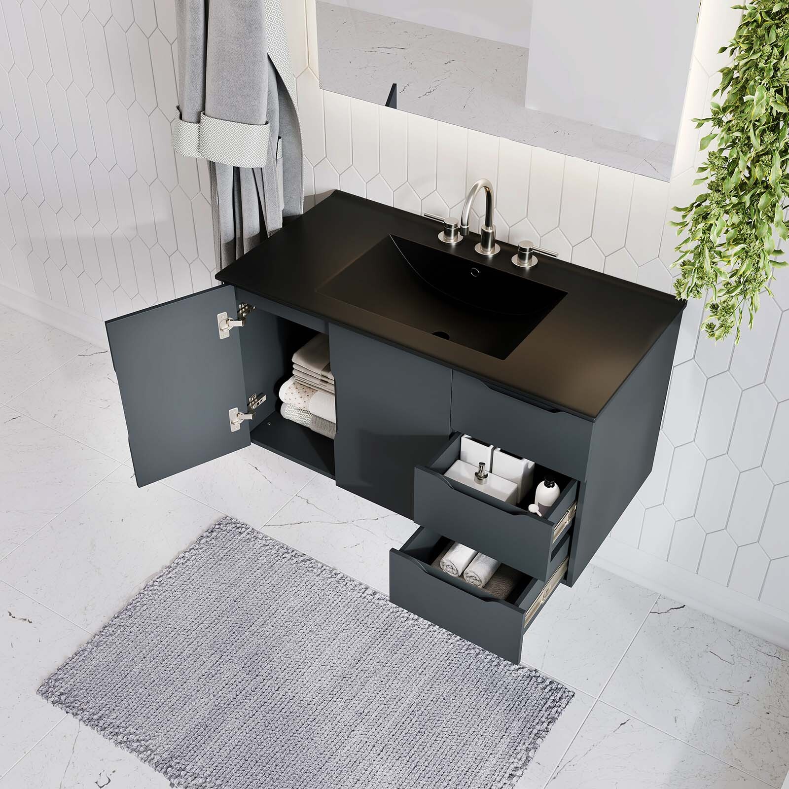 Modway Vitality 36″ Wall-Mount Bathroom Vanity in Gray Black