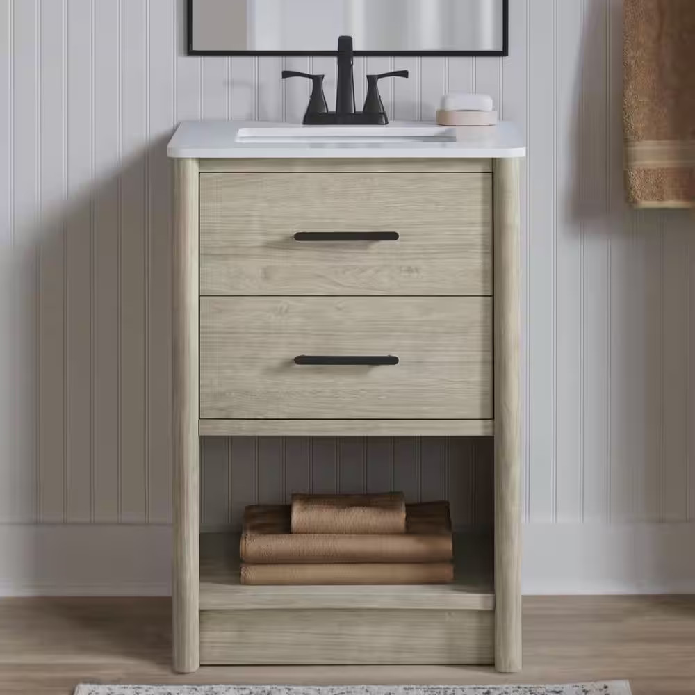 Camley 24 In. Single Sink Freestanding Sandstorm Bath Vanity with White Engineer