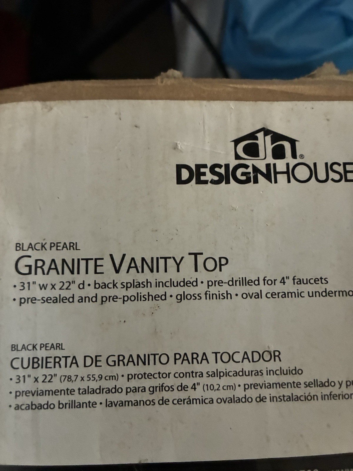 Design House Black Pearl Granite Vanity Top 31″x22″ Backsplash Oval Ceramic Sink