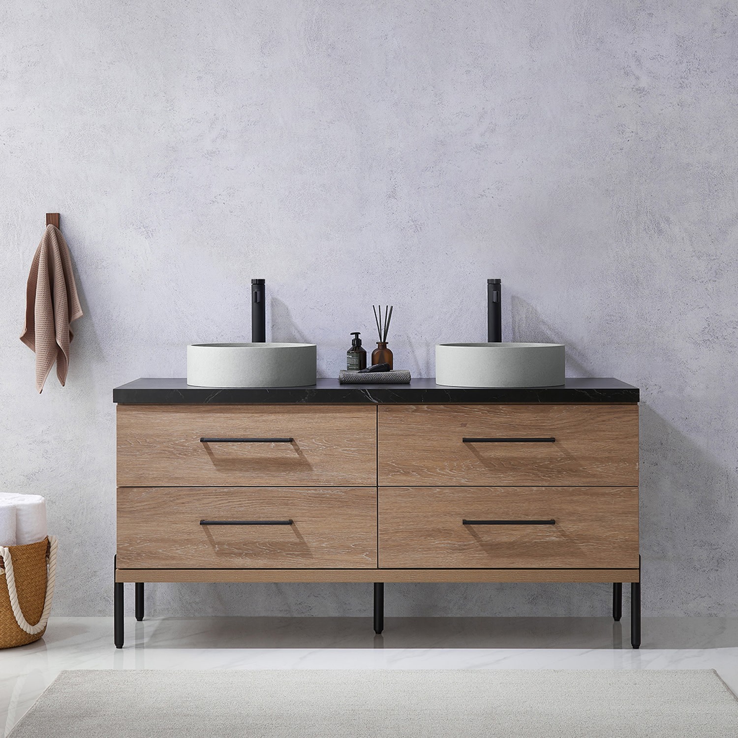 Miseno MV-NM-705160C Trento 60″ – North American Oak / Black