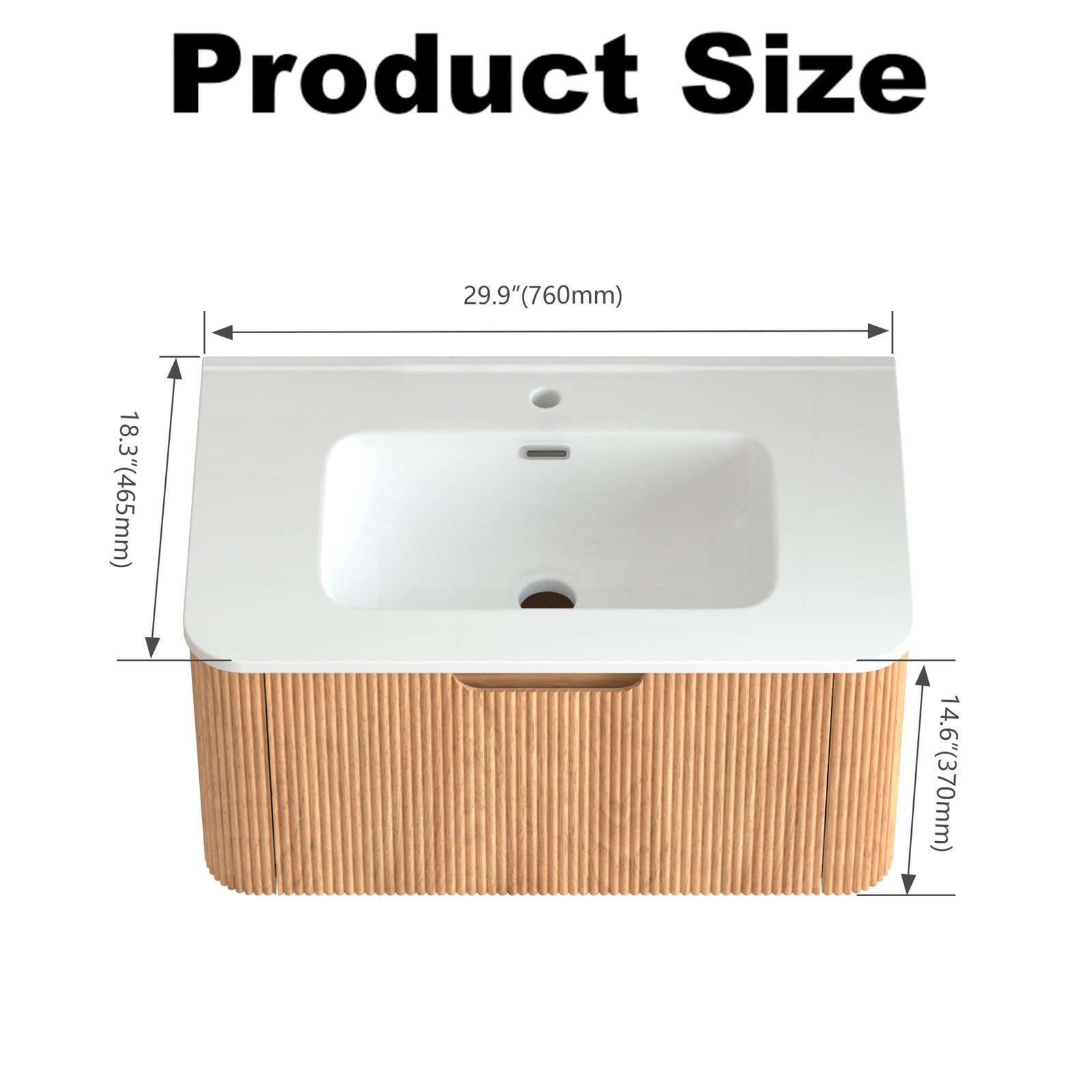 30″ Floating Bathroom Vanity in Walnut with White Ceramic Basin