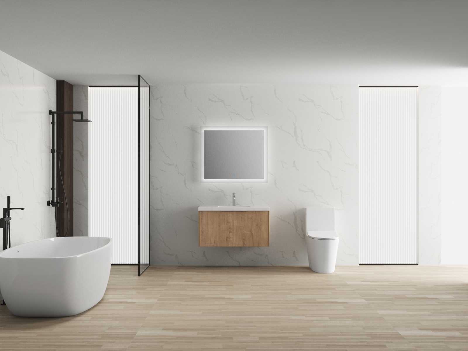 35” Modern Wall Mounted Bathroom Vanity w/ Sink 2 Soft Close Door Imitative Oak
