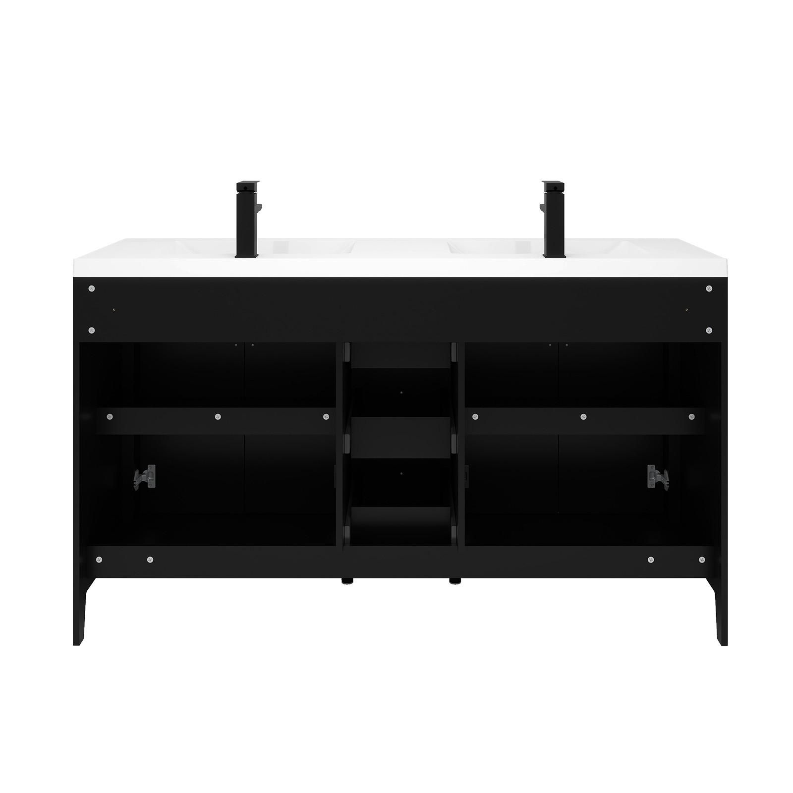 60″ Freestanding Bathroom Vanity Soft-Close 4 Doors 3 Drawers with Faucet Black
