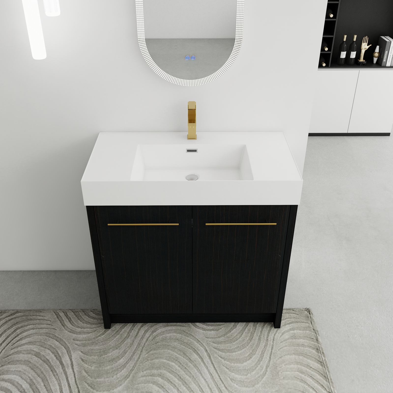 36 Inch Plywood Freestanding Bathroom Vanity with Resin Sink Door Cabinet Black