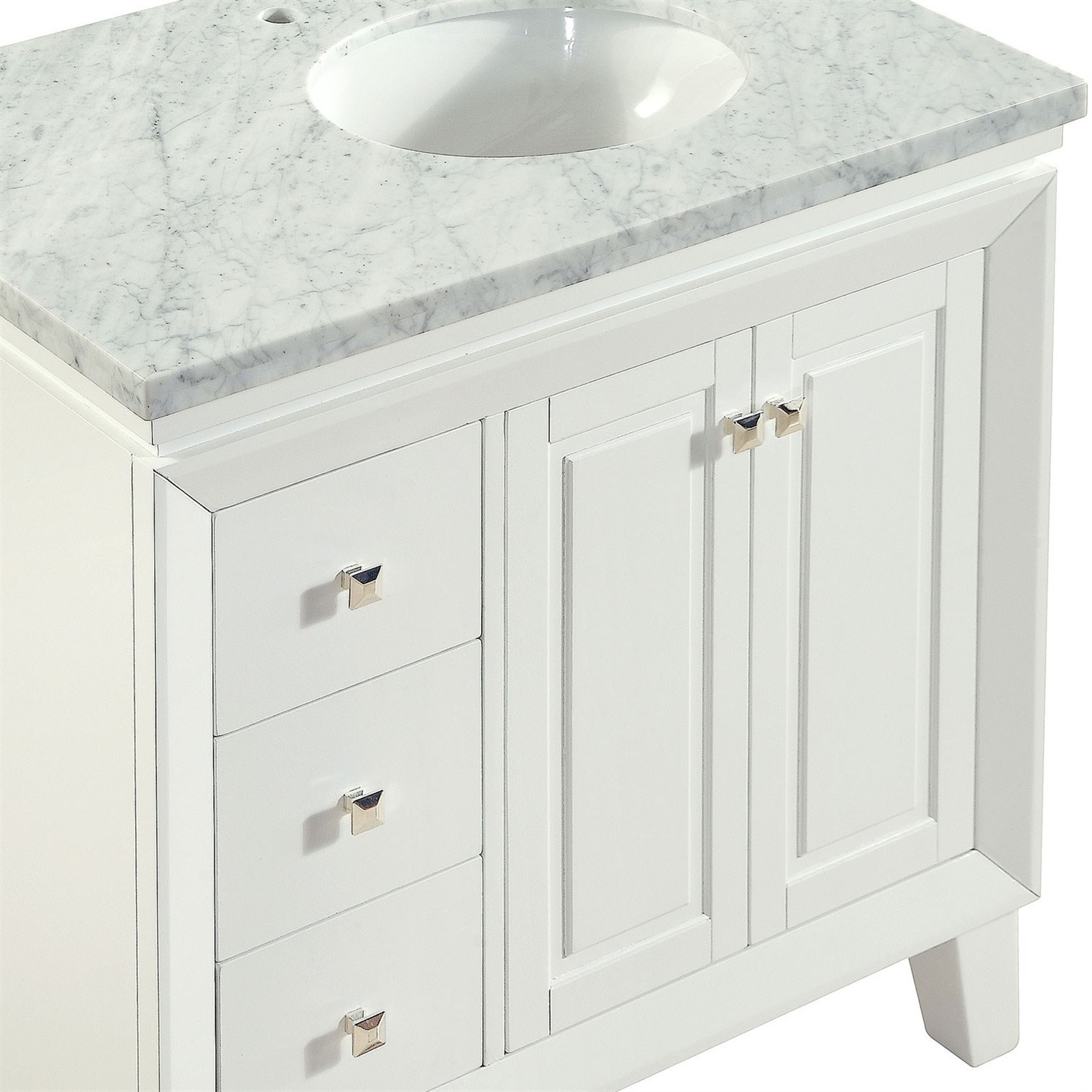 36″ Bathroom Vanity Right Single Sink Cabinet w/ Carrara Marble Countertop 320WR