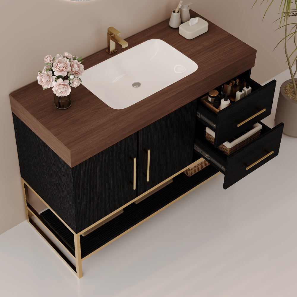 36″ Free-Standing Bathroom Vanity w/Seamless Ceramic Sink & Sintered Stone Top
