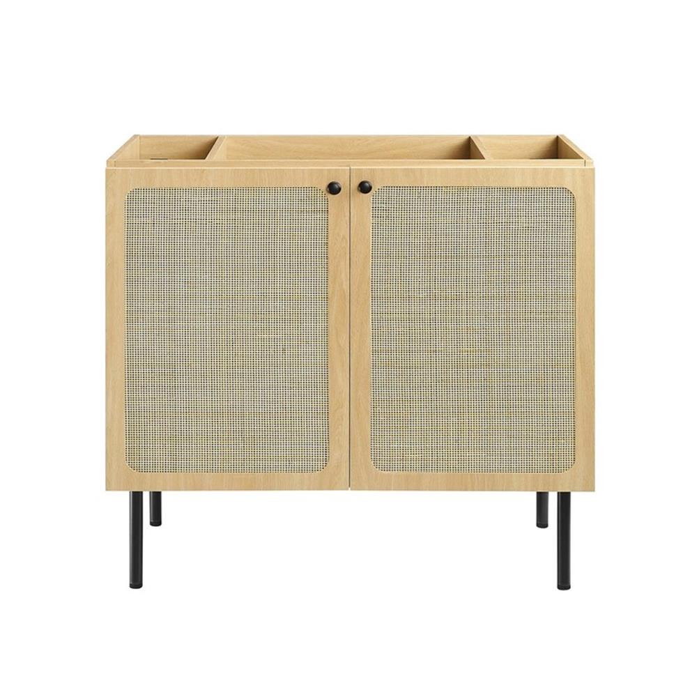 Modway Chaucer 36″ Wood & Rattan Bathroom Vanity Cabinet in Oak