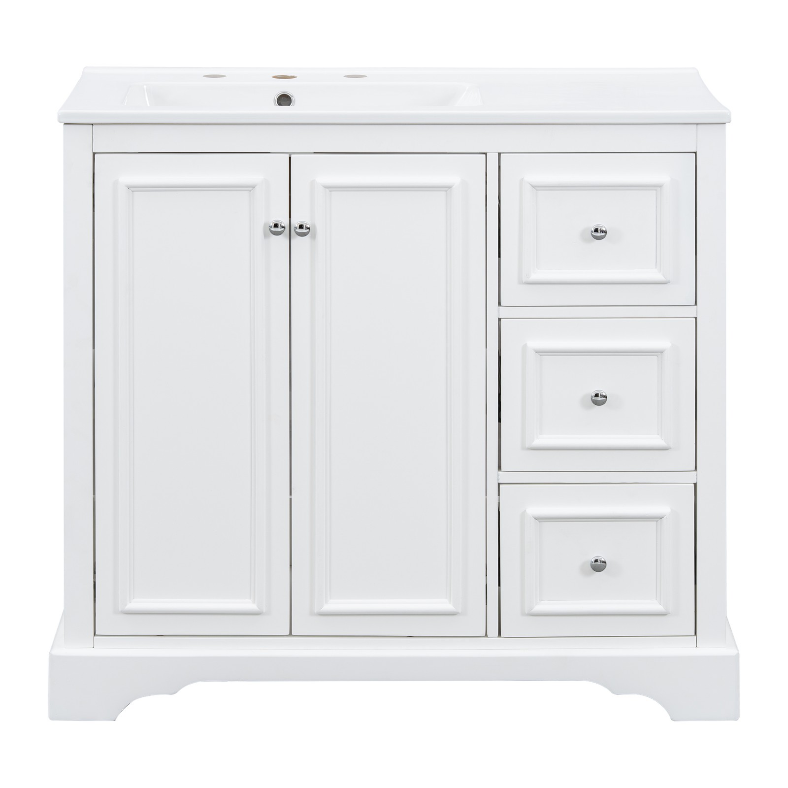 36″ White Transitional Bathroom Vanity with Ceramic Sink