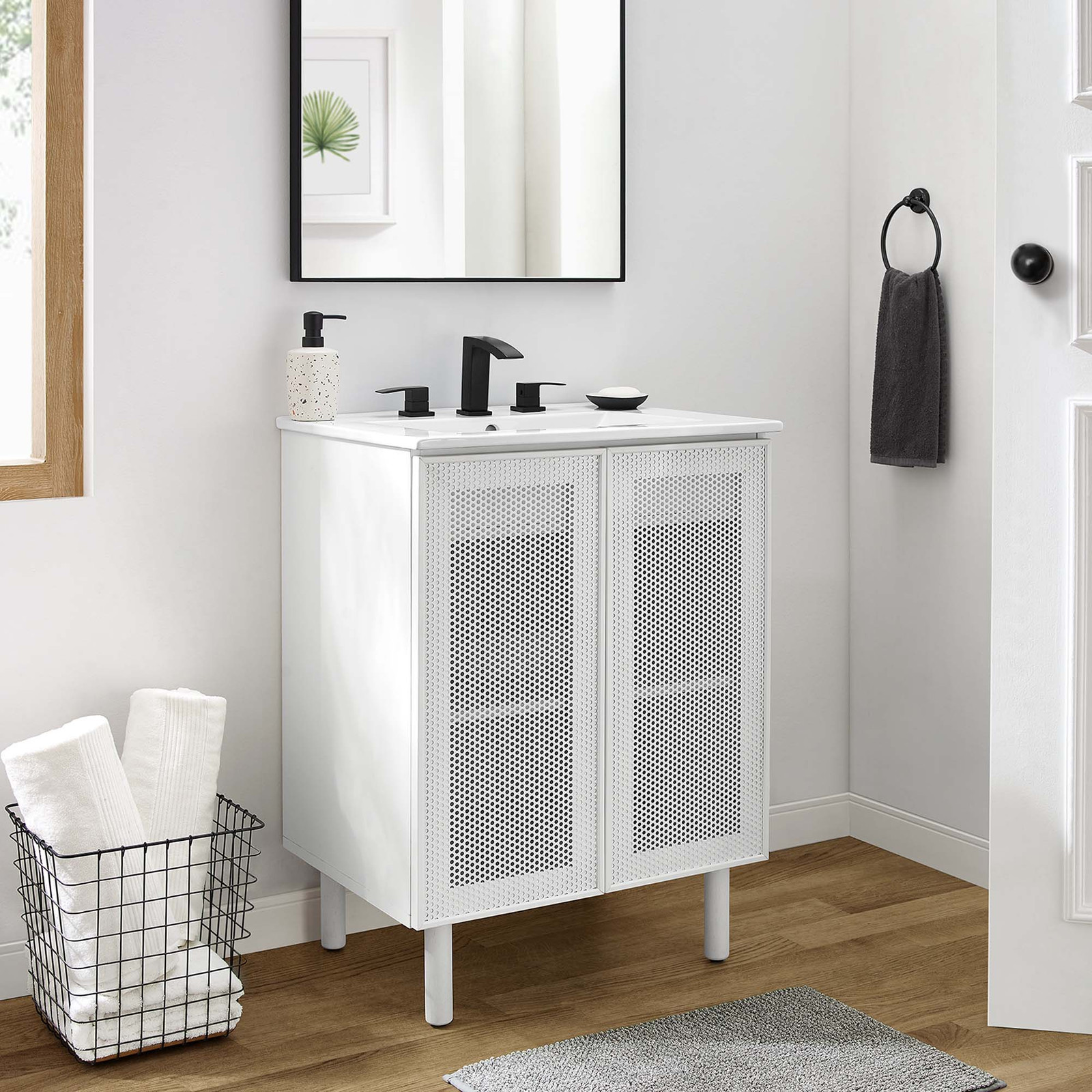 Calla 24″ Perforated Metal Bathroom Vanity in White White