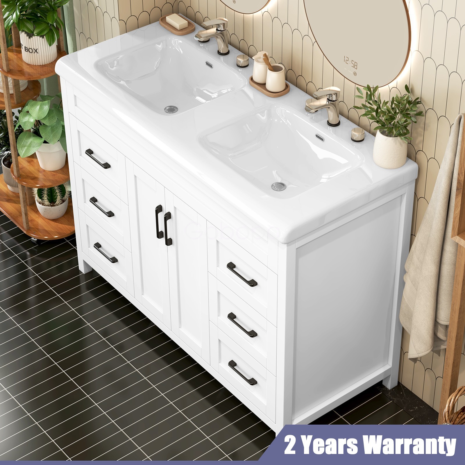 47″ Bathroom Double Sink Vanity Cabinet Ceramic W/ Double Sink Cabinet White