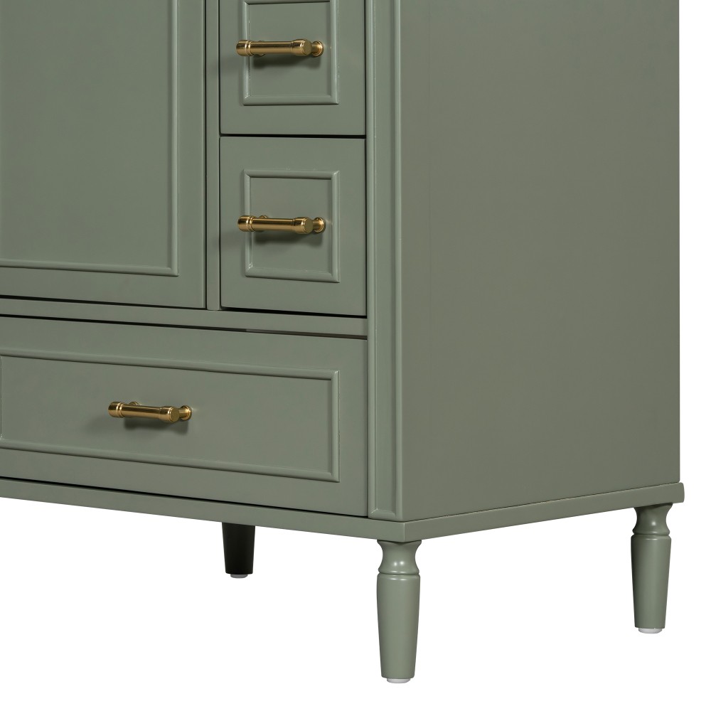 24″ Modern Bathroom Vanity with Ceramic Sink, Soft-Close Door, 3 Drawers