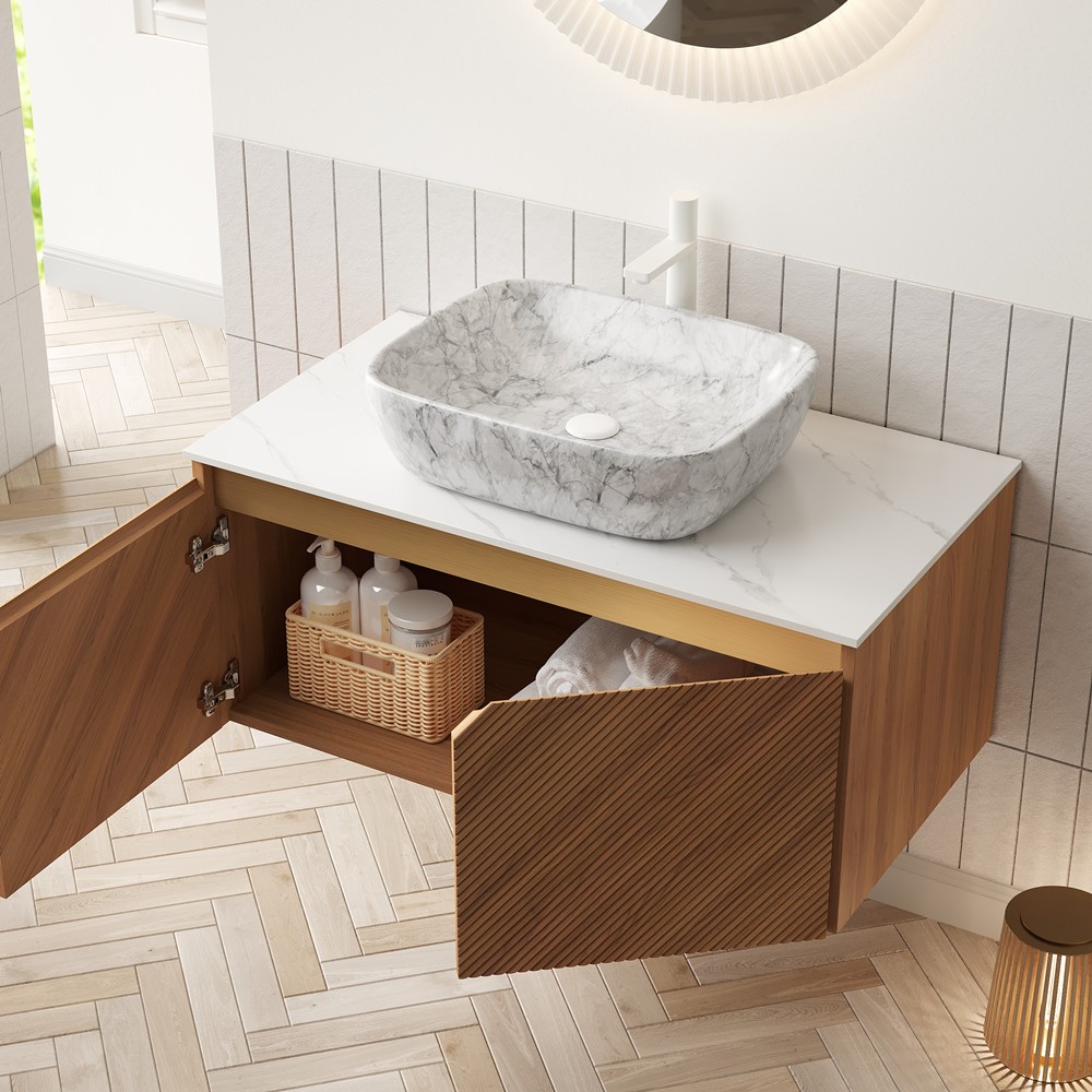 36″ Wall Mounted Bathroom Vanity w/Sink, Floating Bath Vanity Cabinet, 2 Doors