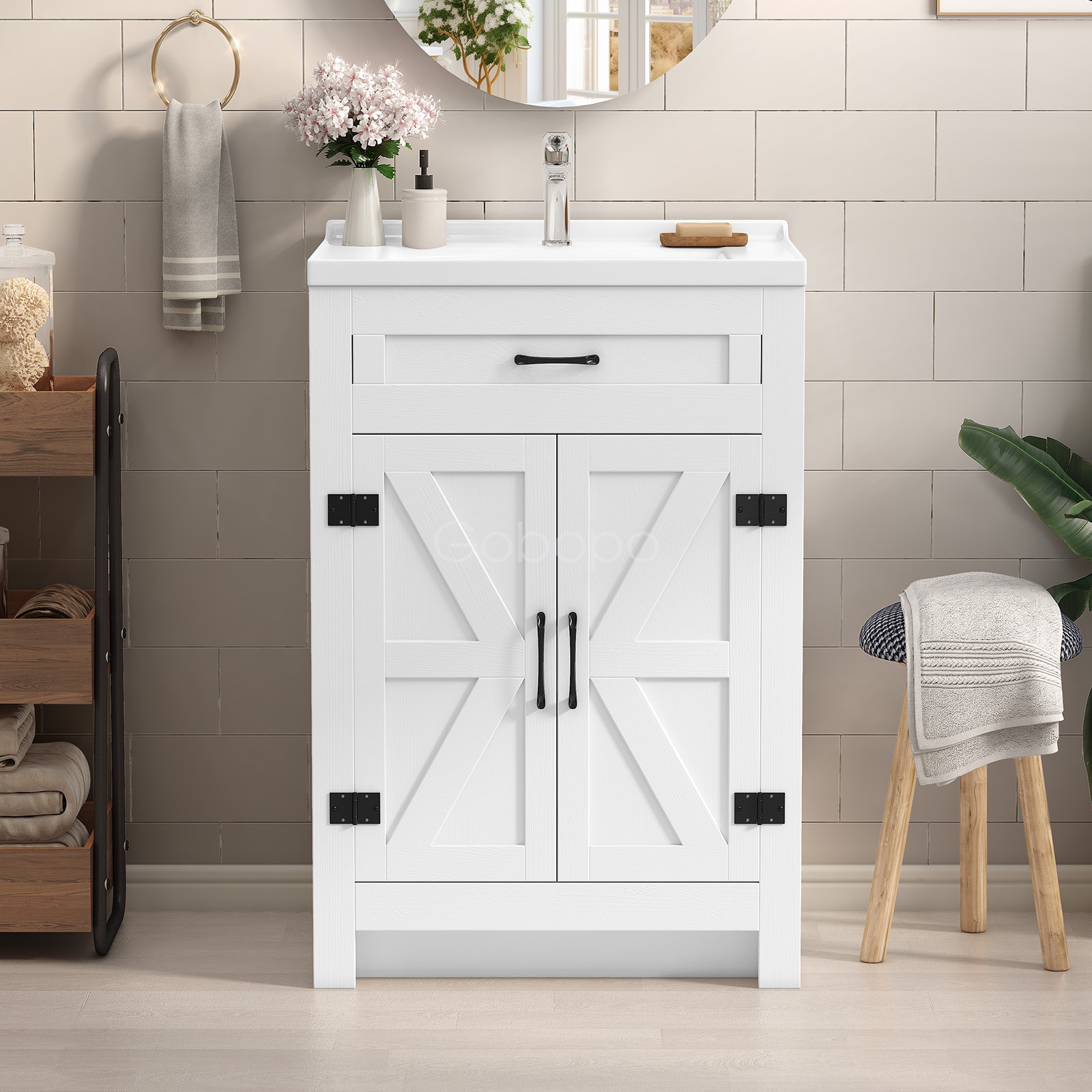 23” Bathroom Vanity w/Ceramic Sink Modern Freestanding Storage Vanity Cabinet