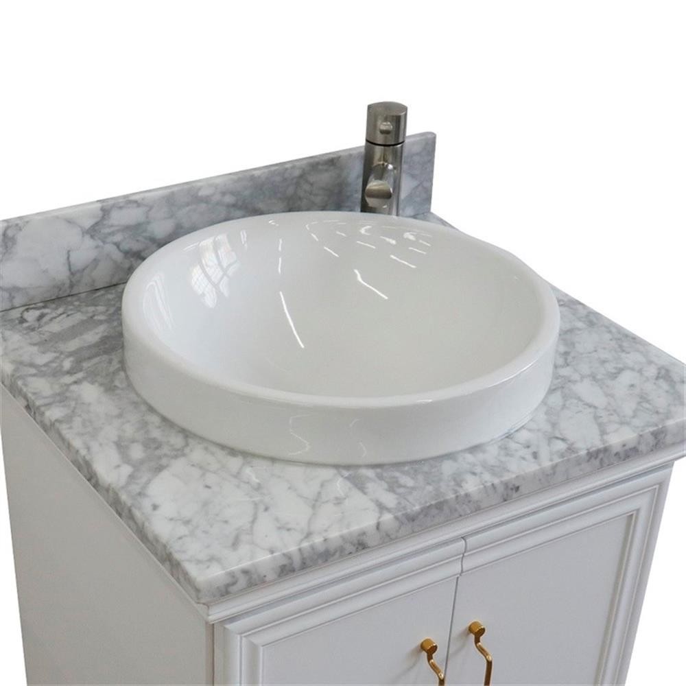 25 in. Single Wooden Vanity White with White Carrara Round Sink