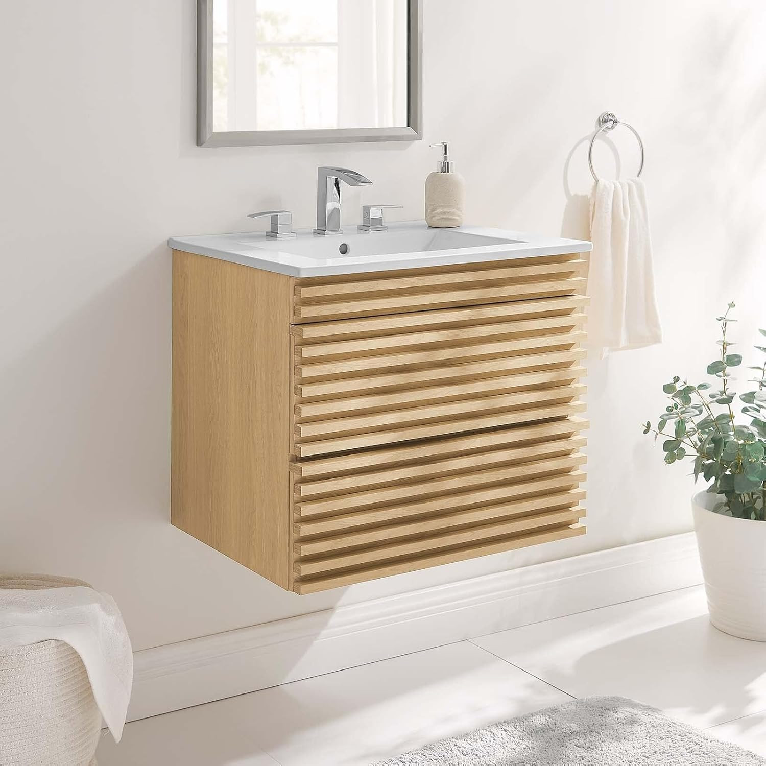 24″ Oak White Wall-Mount Bathroom Vanity for Modern Spaces