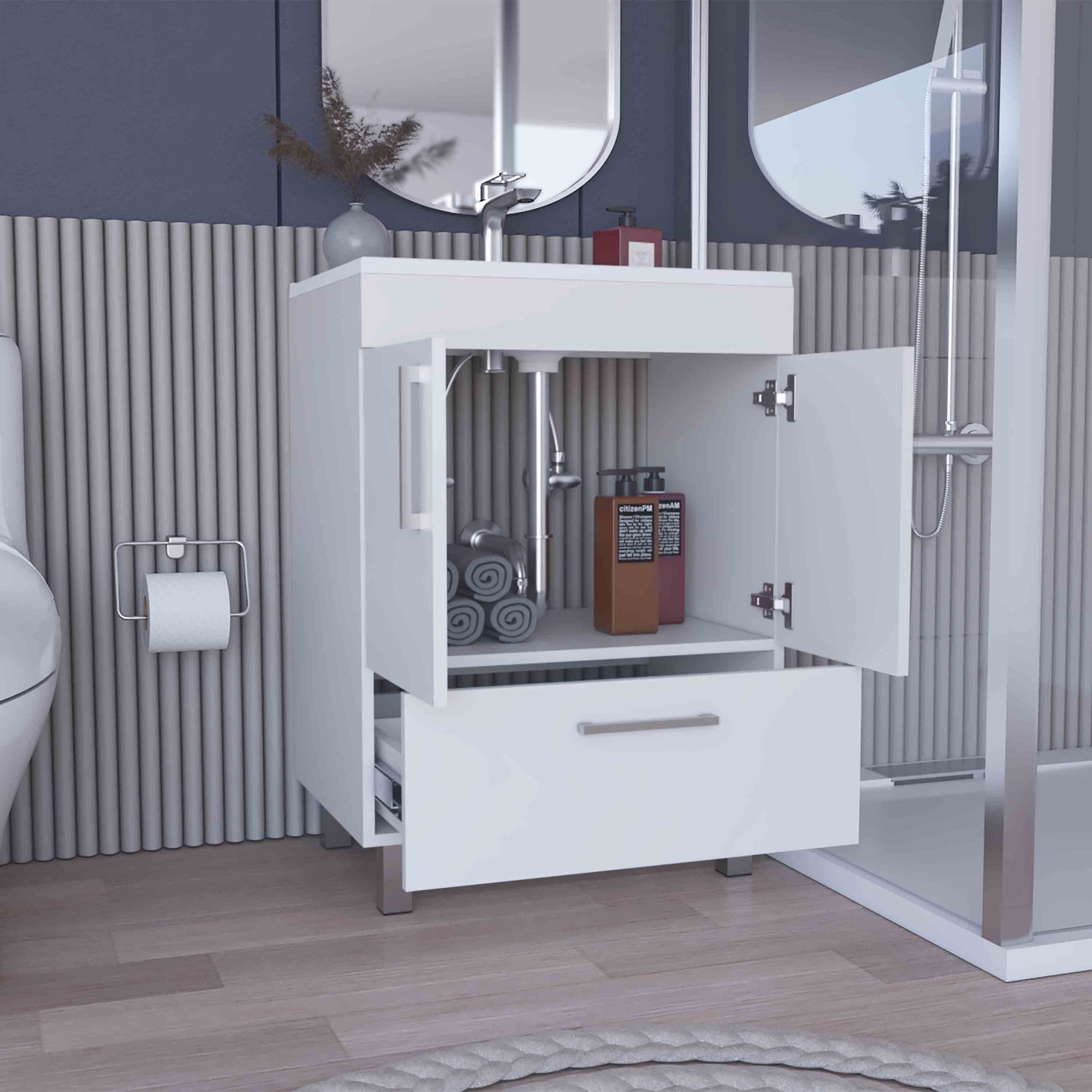 Velloc Single Bathroom Vanity Cabinet with Drawer – White