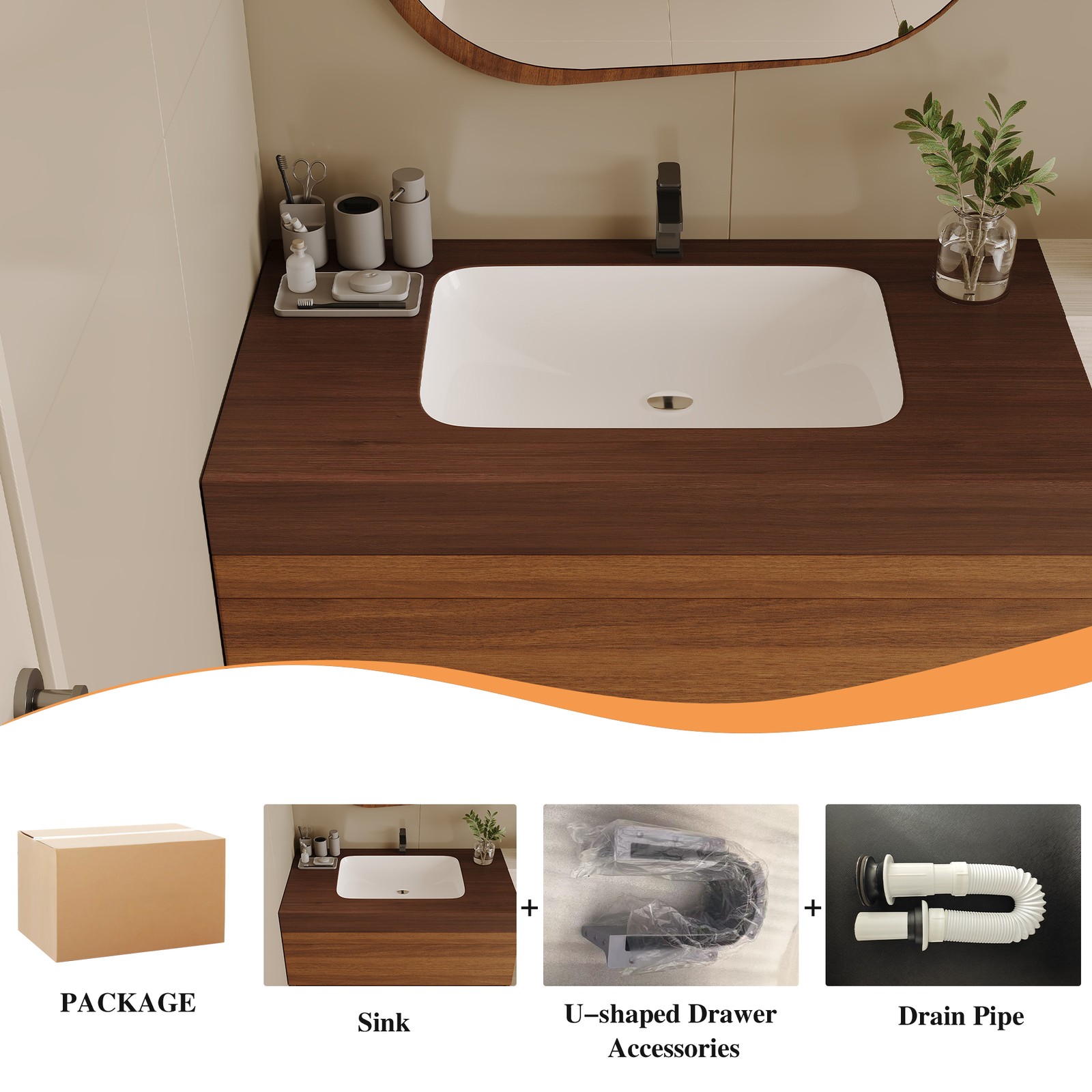 29.9″ Floating Bathroom Vanity with Marble Top and Ceramic Sink