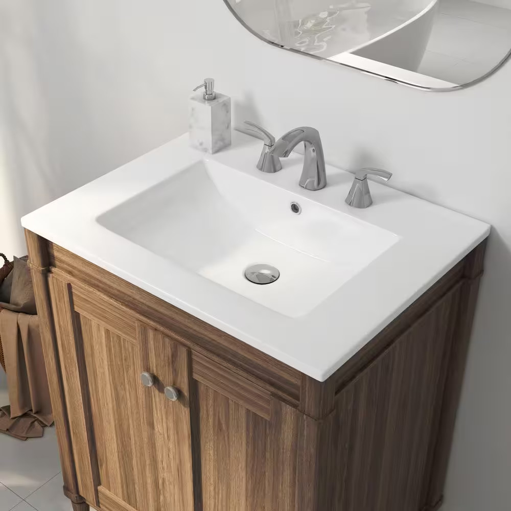 Tucson 24 In. W X 18 In. D Vitreous China Vanity Top in White with 3-Faucet Hole