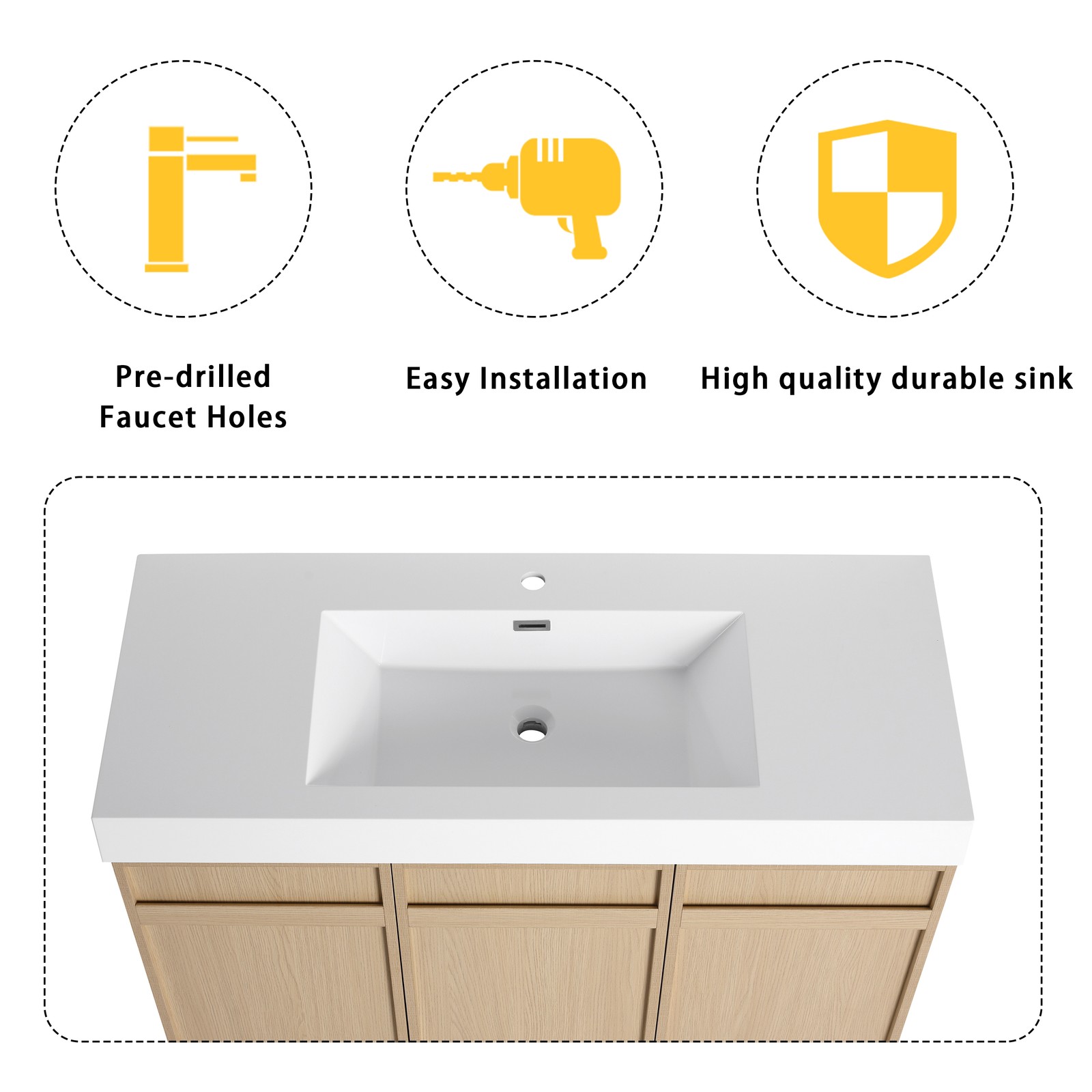 48inch Plywood Double Sink Bathroom Vanity Cabinet W/ 3 Doors White Resin Sink