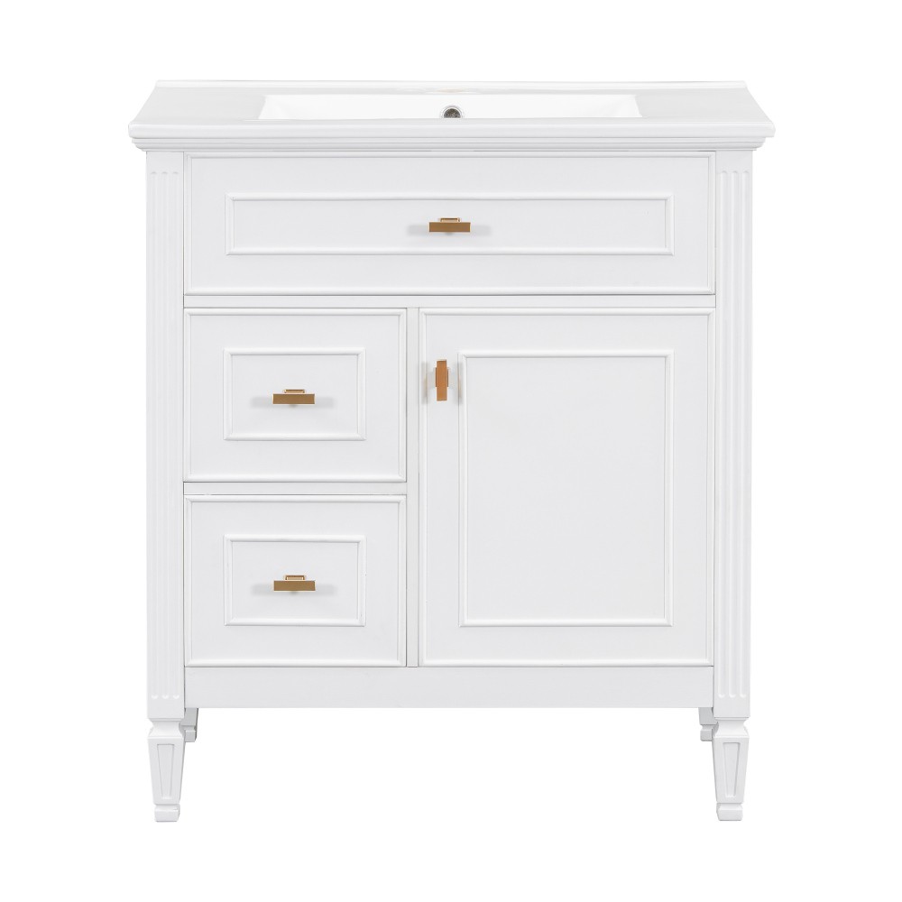 30 Inch Blue Gray Bathroom Vanity Solid Wood Frame MDF Pine Cabinet