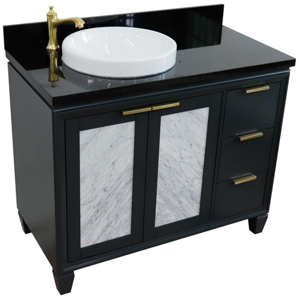 Pemberly Row 43″ Solid Wood Vanity with Left Round Sink in Gray/Black Galaxy