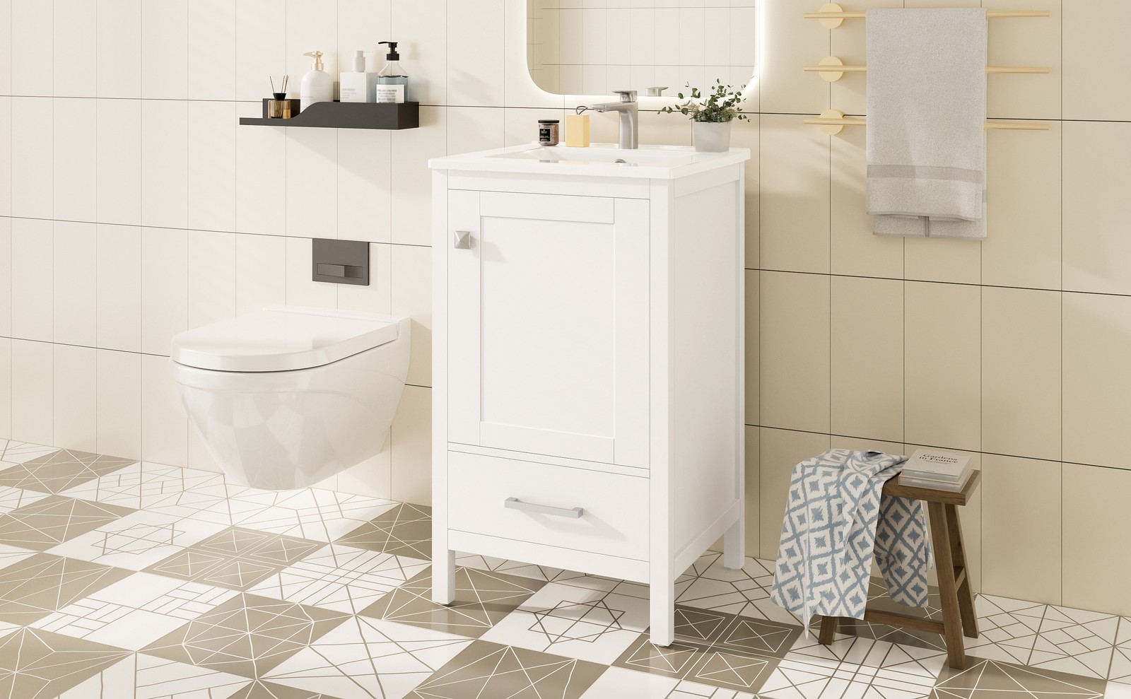 20-Inch Modern Bathroom Vanity with Ceramic Sink & Soft-Close Drawer