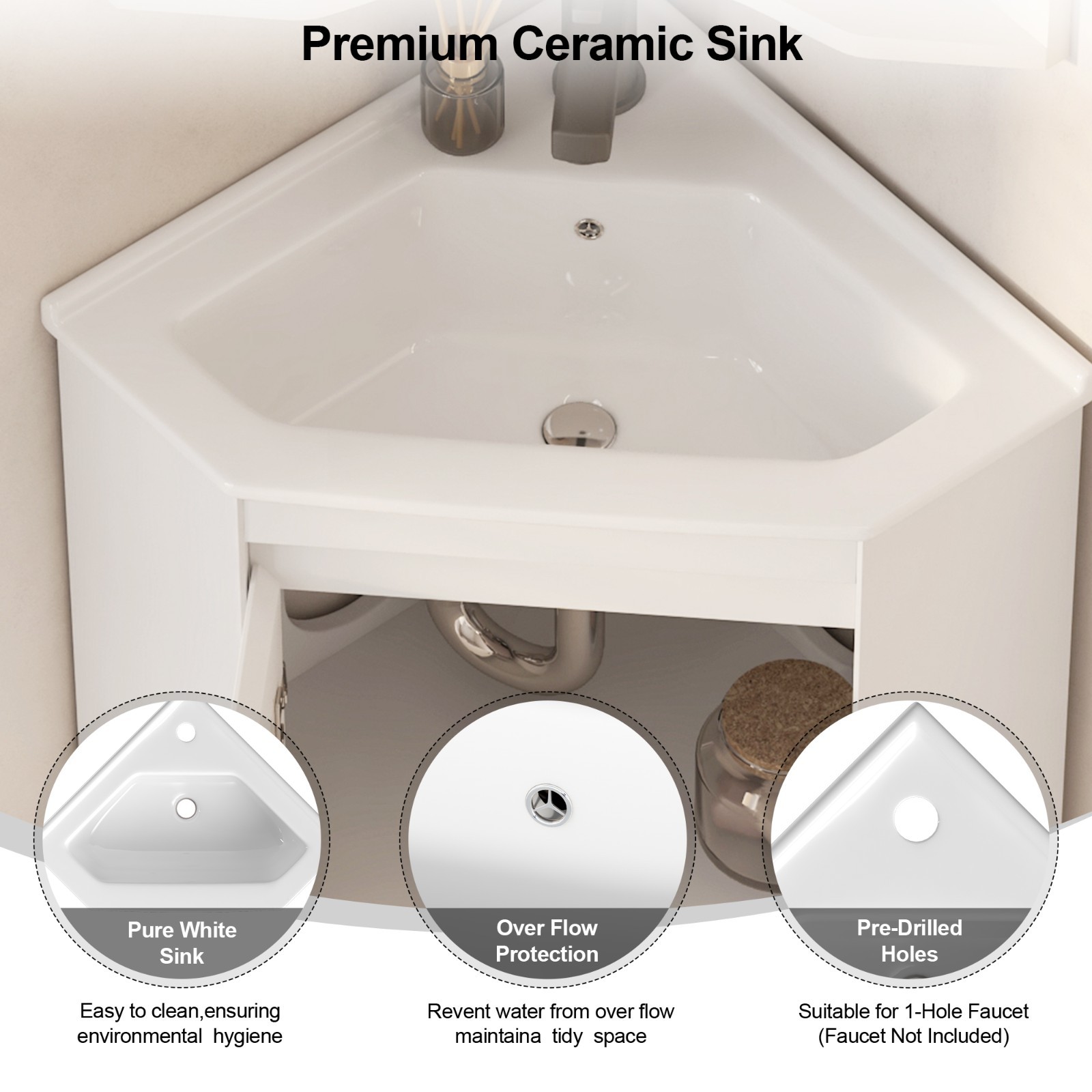 24″ Corner Bathroom Vanity Sink Combo for Small Space Freestanding Sink Cabinet