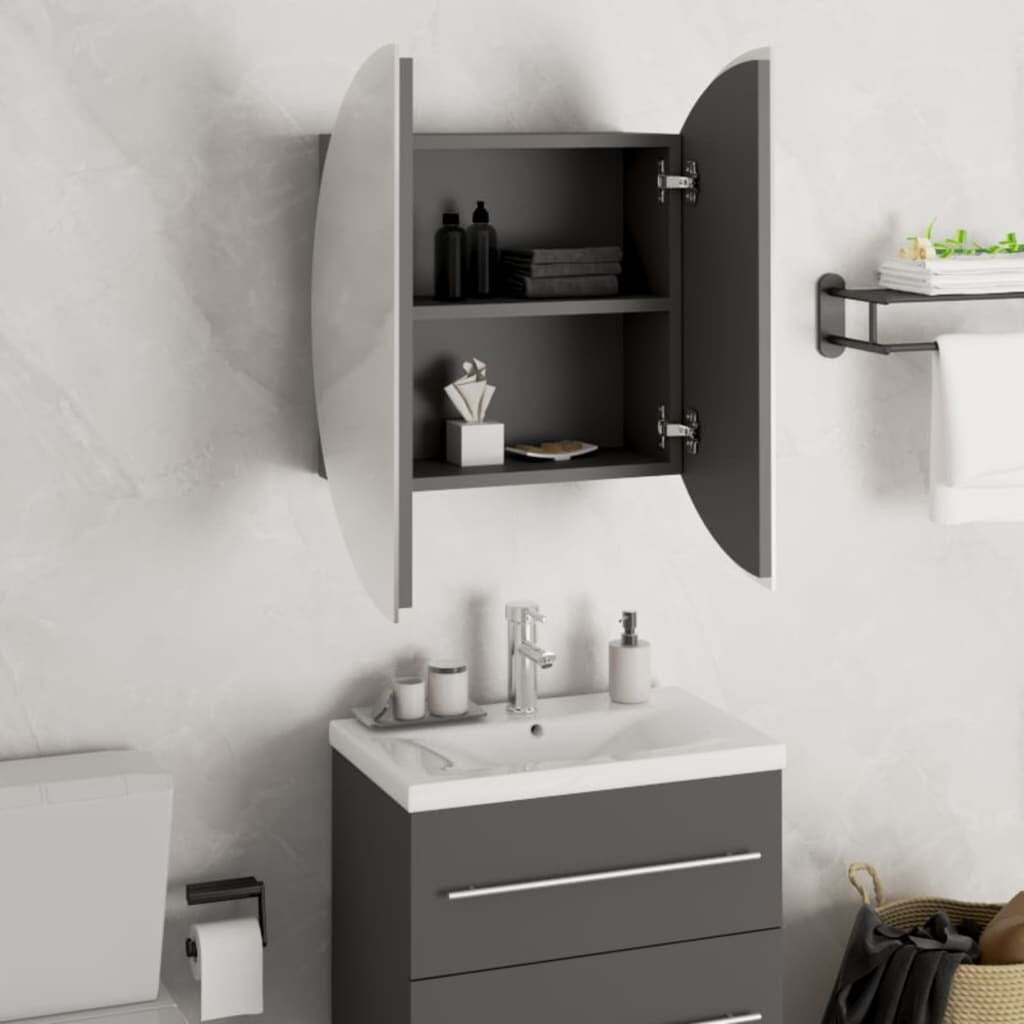 Bathroom Cabinet with Round Mirror&LED Gray 18.5″x18.5″x6.9″