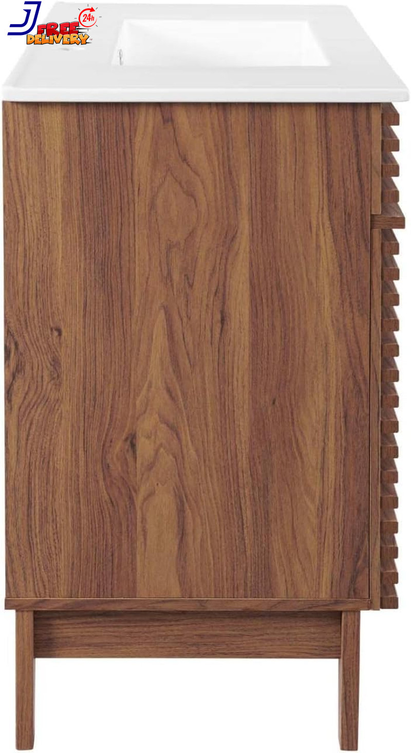 36″ Walnut and White Bathroom Vanity Stylish and Functional Design NEW