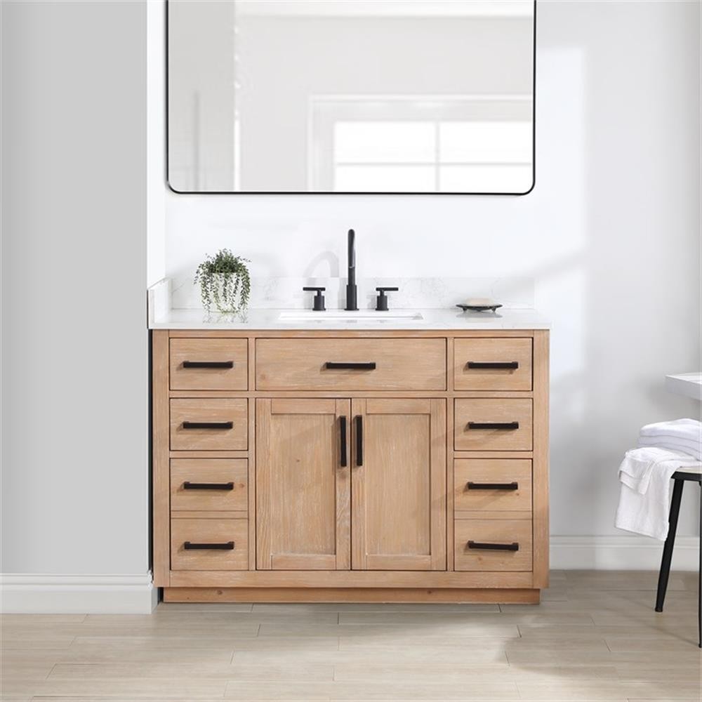 Pemberley Row Solid Wood Light Brown Vanity Rectangular 48″ Unassembled