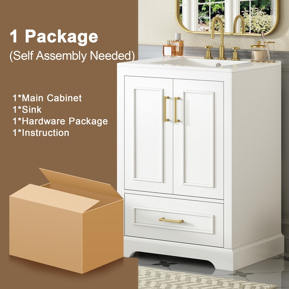 24″ Bathroom Vanity w/Ceramic Sink, Freestanding Bath Vanity Door Cabinet,Drawer
