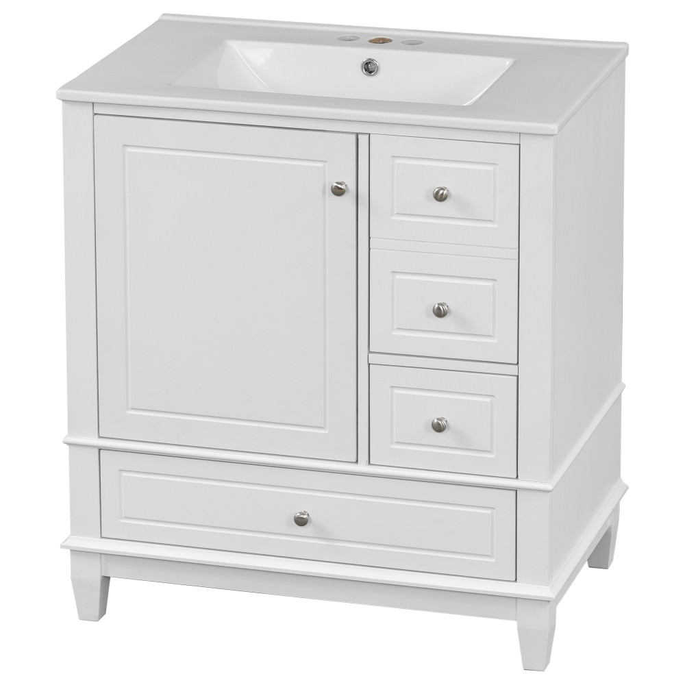 30″ Bathroom Vanity with Sink, One Door with Shelf and Three Drawers