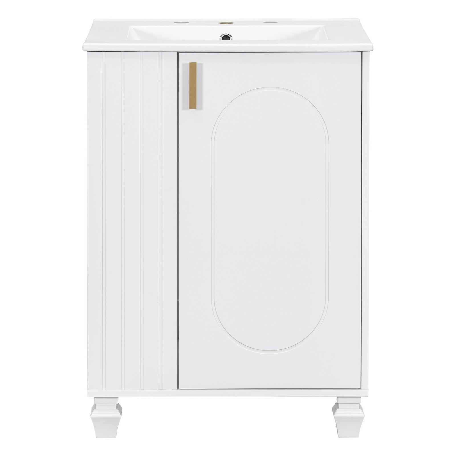 Dressing table with water trough frame, open storage, soft closed door