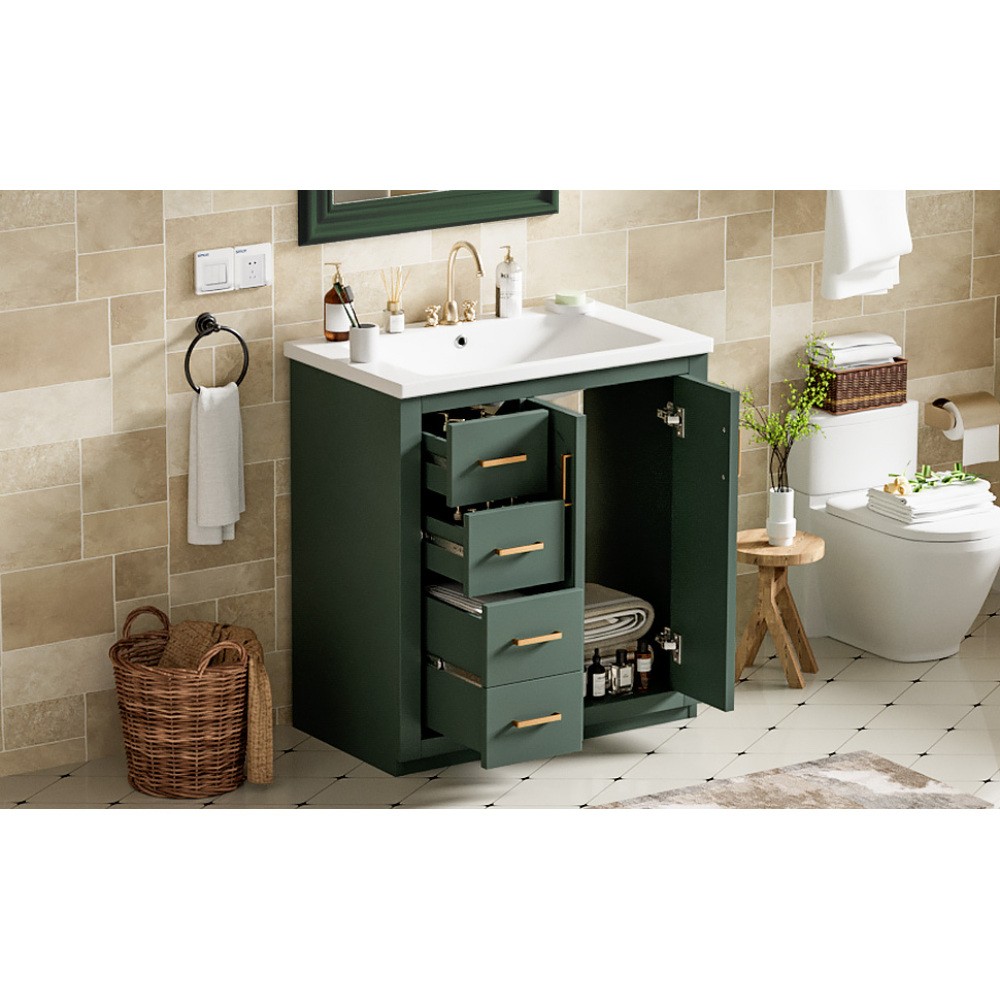 30” Bathroom Vanity with Ceramic Sink Combo,Solid Wood Frame Bathroom Storage