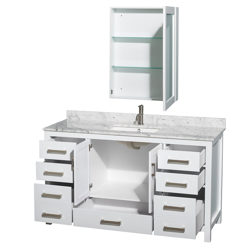 Wyndham Collection WCS141460SUNSMED Sheffield 60″ – White / White Carrara Marble