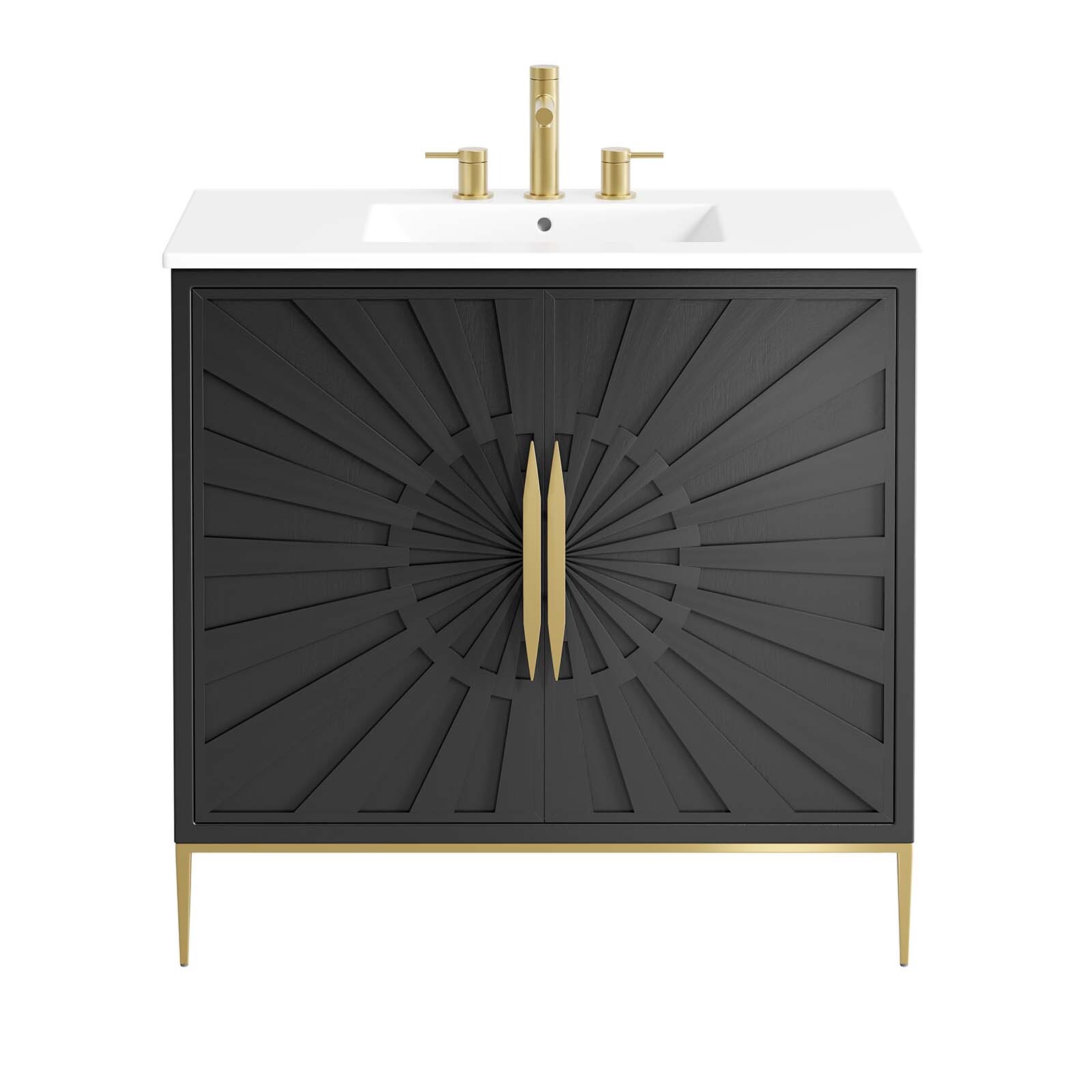 Modway Awaken 36″ Bathroom Vanity Cabinet in White Black With Ceramic Sink Basin
