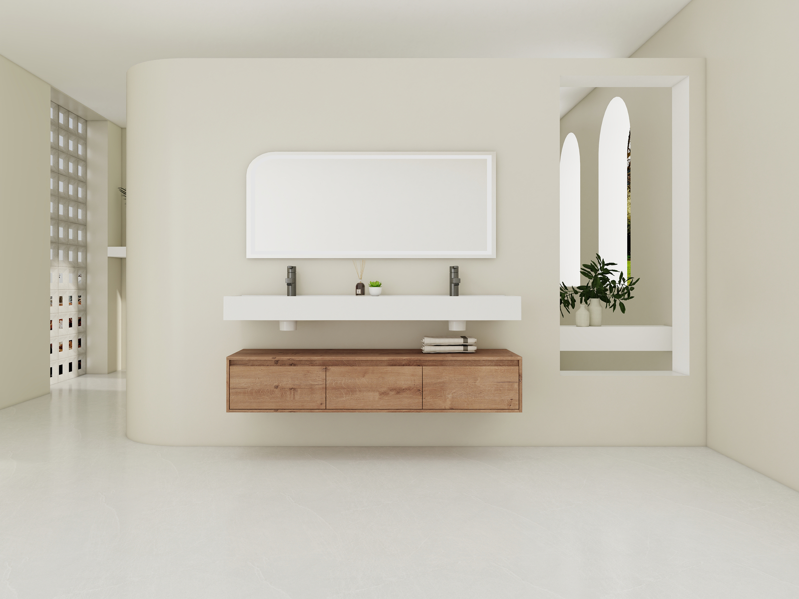 60″ Wood Floating Wall Mounted Bathroom Vanity with Double Resin Sink +3Drawers
