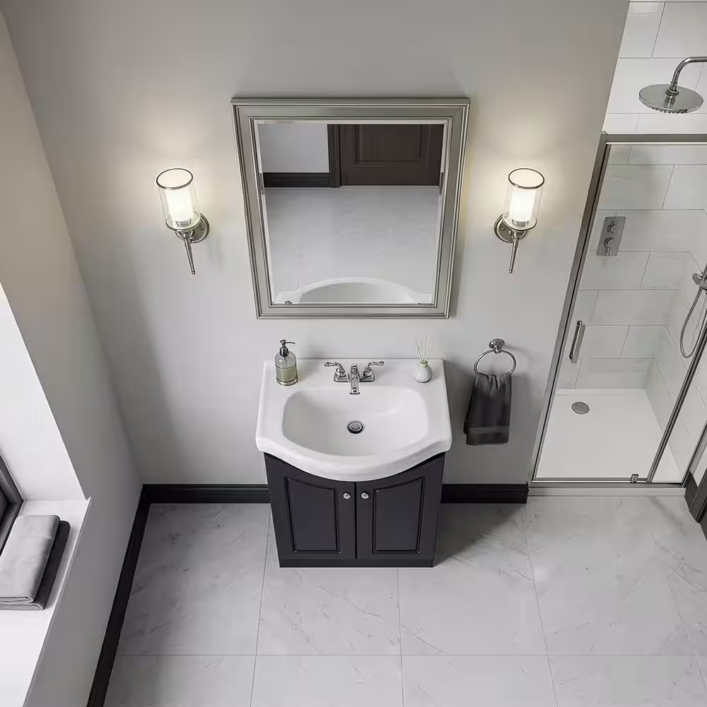 24 In. W Standard Vanity in Satin Black Color with Ceramic Vanity Top in White w