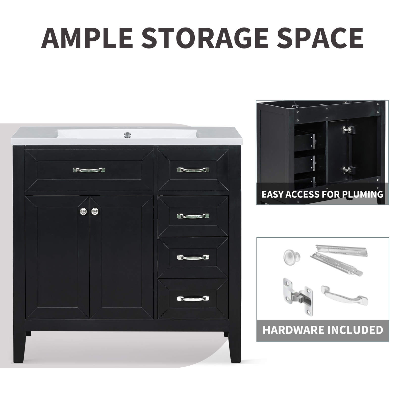 36″ Bathroom Vanity w/ Sink, Freestanding Storage Bath Vanity Cabinet, 3 Drawers