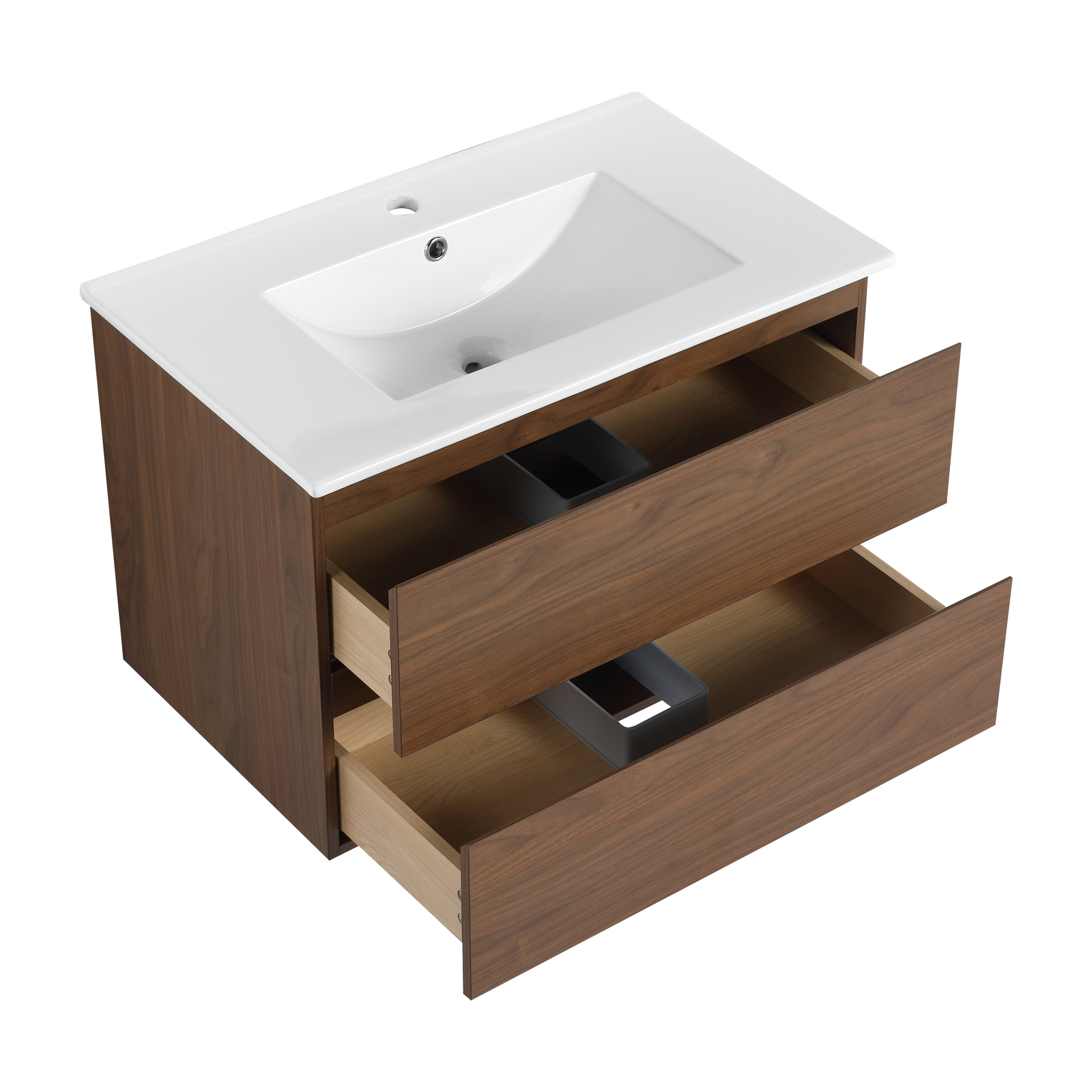 30″ Wood Wall Mounted Bathroom Vanity With 2 Drawers Cabinet Ceramic Sink Basin